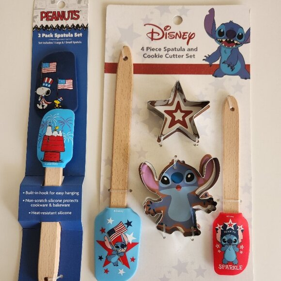 New Disney Stitch 4pc Spatula & Cookie Cutter Set & Peanuts 2 pc Spatula Set - Picture 1 of 5